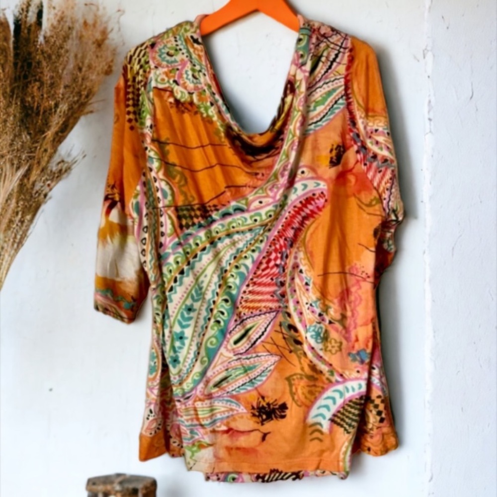 Monroe & Main Boho Paisley Print Top - Picture 6 of 12